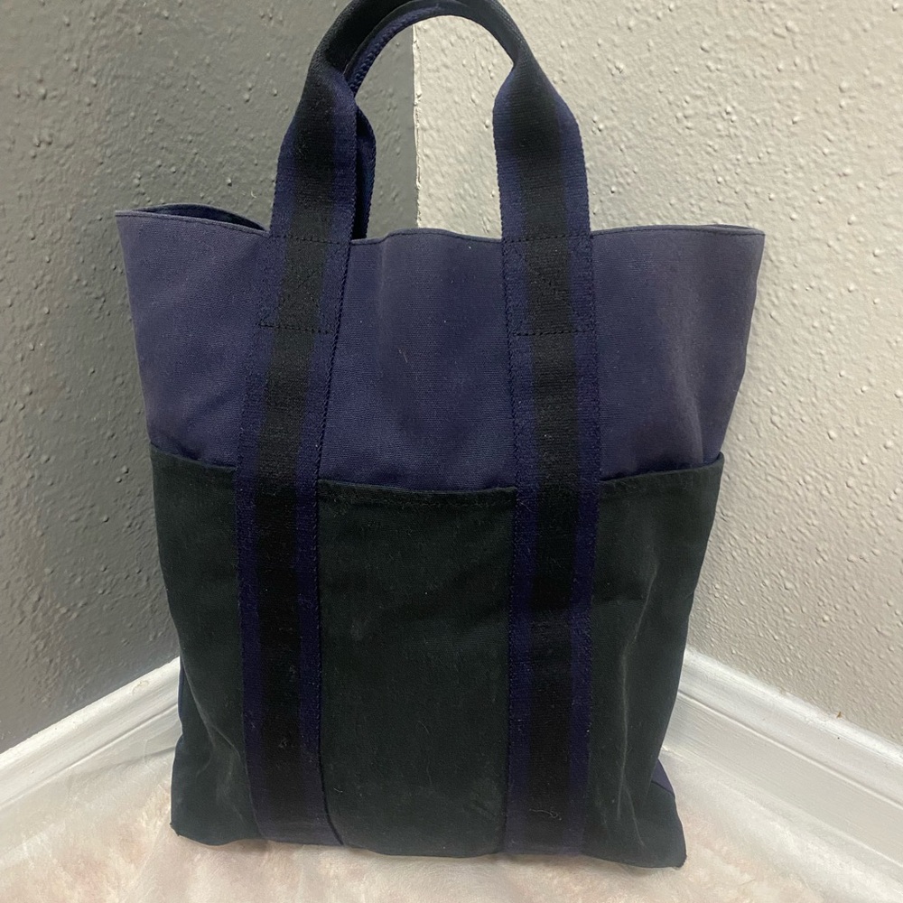 HERMES Fourre Tout Tote Bag Canvas Navy-blue /Black